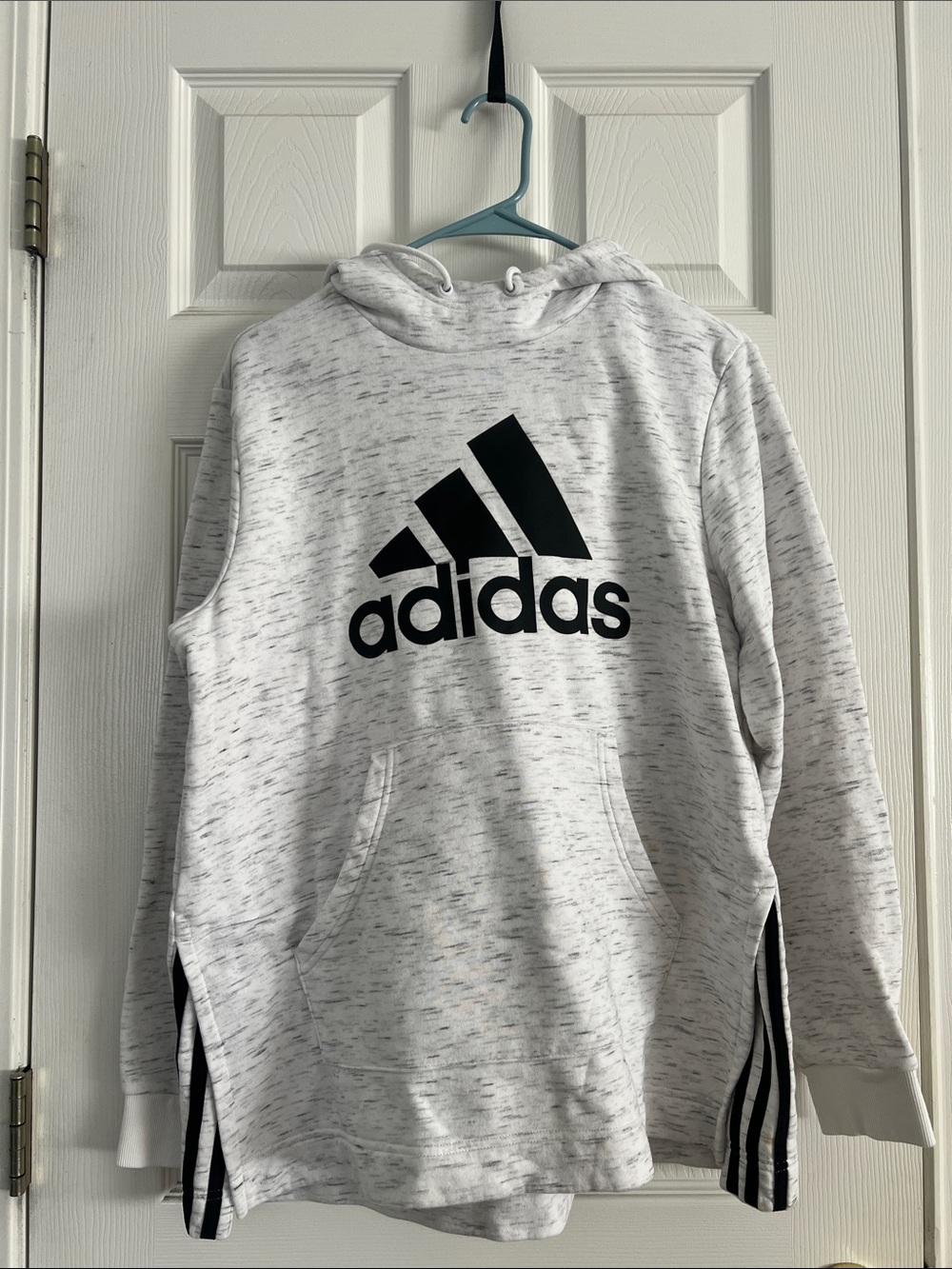 adidas White Heather Pullover Hoodie with Black Logo - Picture 1 of 7